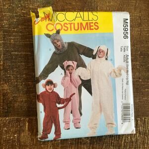 McCalls Sewing Pattern M5956 Adult Costume Dog Wolf Pig Monkey Jumpsuit UNCUT
